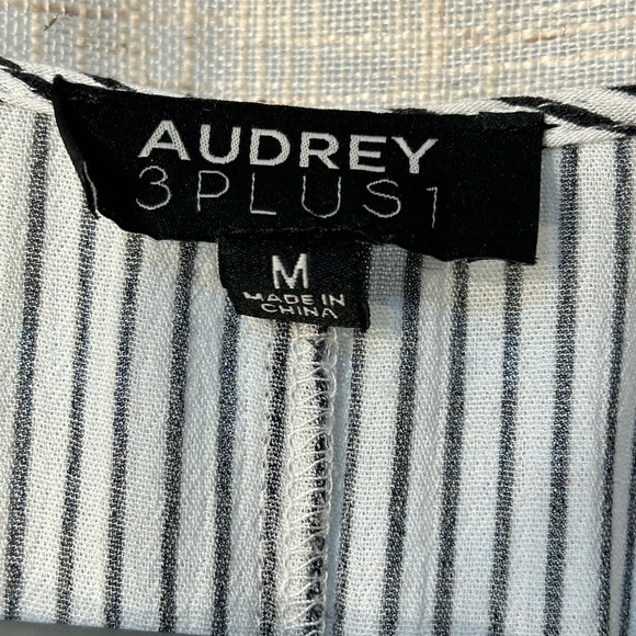 Audrey 3 Plus 1 Black and White Striped Jumpsuit with Cutout and Flared Sleeves. - Picture 16 of 16